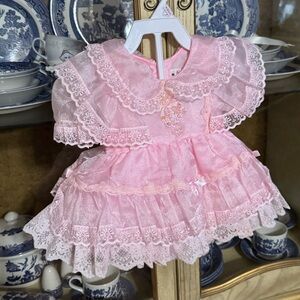 Vintage Cherish Collection pink sheer frilly dress & bloomers Small approx 6-9m